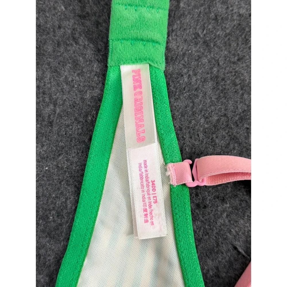 Victoria's Secret PINK T-Shirt Bra Women 34DD Green Striped Great Condition